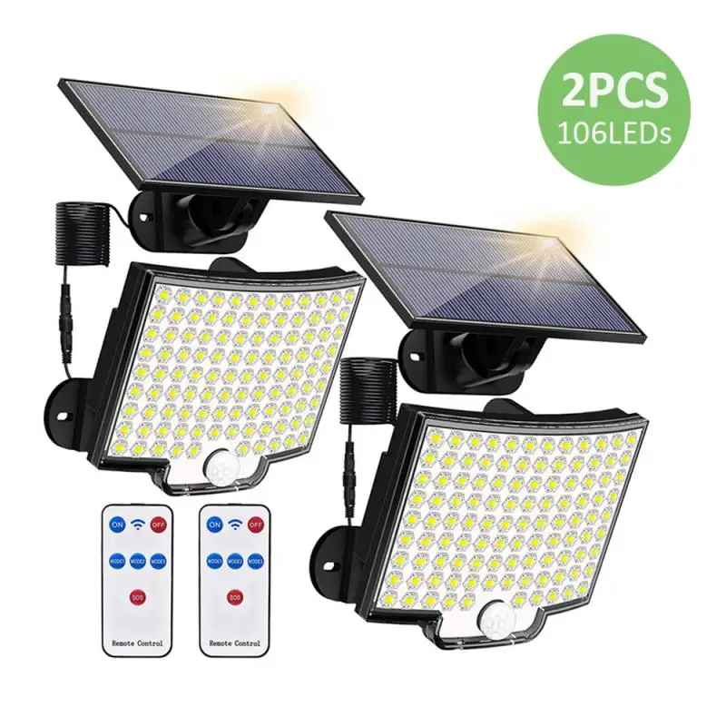 

106 светодиодный, солнечная панель с раздельными панелями, солнечные фонари с 4 режимами работы для сада, гаража, водонепроницаемые настенные светильники