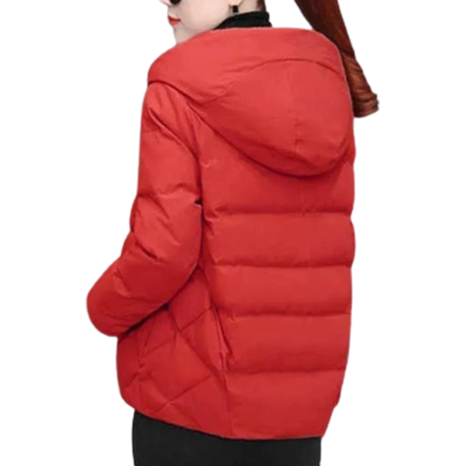 

All- Hooded Cotton Coat Humanized Slanting Design Pockets Suitable for Going Shopping Wea