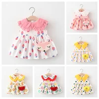 Summer Baby Cute Dress 2 Piece Set Girls' Printed Sleeveless Skirt+Cartoon Bag Toddler Comfortable Cotton Loose Fitting Clothes 1
