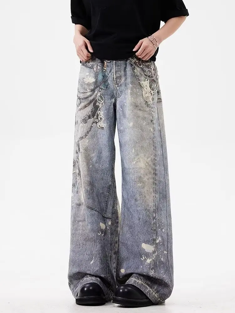 2024 Ropa Y2K Streetwear 3D Graphic Print Baggy Jeans Pants For Men 90S Vintage Clothes Straight Gothic Punk Old Denim Trousers 3