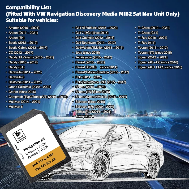 Memory Card UK Europa SD 32GB Navigation GPS Map Version 2025 Newest 5NA 919 866 MV VW Tiguan AS V22