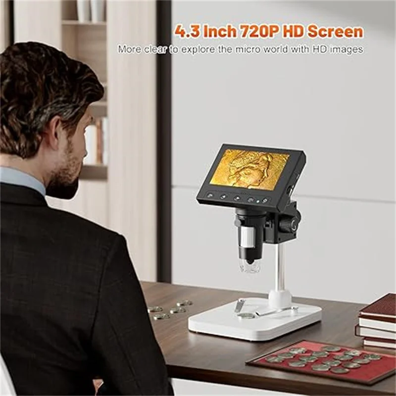 TOMLOV DM4 비디오 디지털 현미경 4.3인치 LCD 전자 용접용 1000X 줌(전화 시계 수리용) 내시경 기록