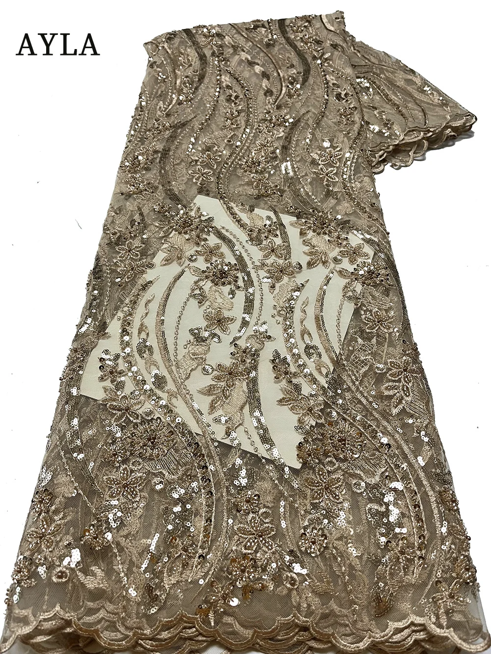 

Роскошная кружевная ткань с блестками 2023, Высококачественная Белая африканская вышитая бисером тюль, ткань для шитья платья, Сетчатая Ткань 5 ярдов