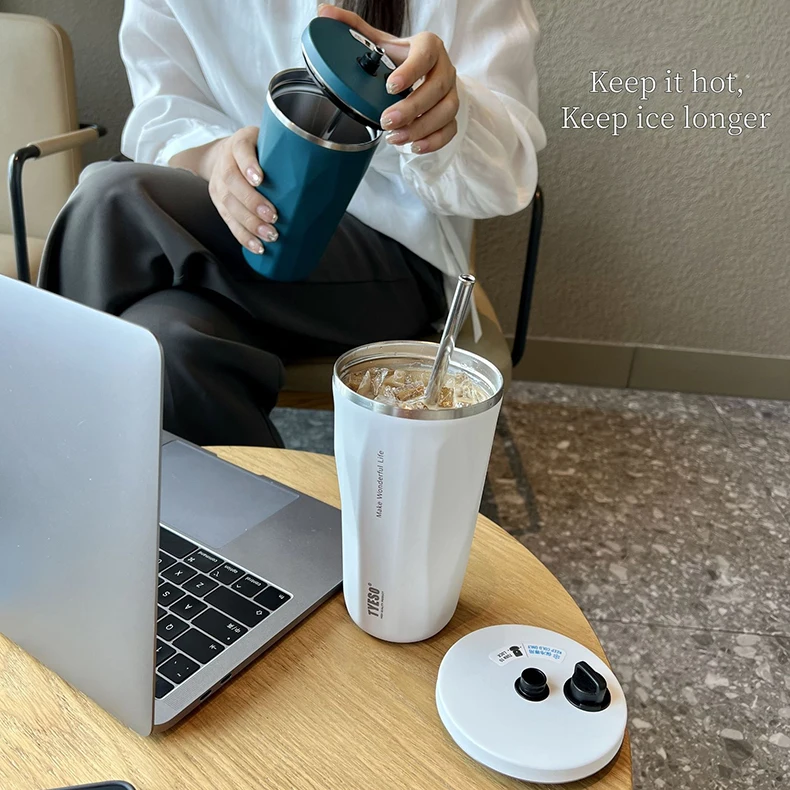 600Ml Insulated Coffee Cup With Straw Stainless Steel Iced Coffee Mug Tea Cold Drink Bottle Diamond Shaped Thermos Mug Tumbler 20 600Ml Insulated Coffee Cup With Straw Stainless Steel Iced Coffee Mug Tea Cold Drink Bottle Diamond Shaped Thermos Mug Tumbler