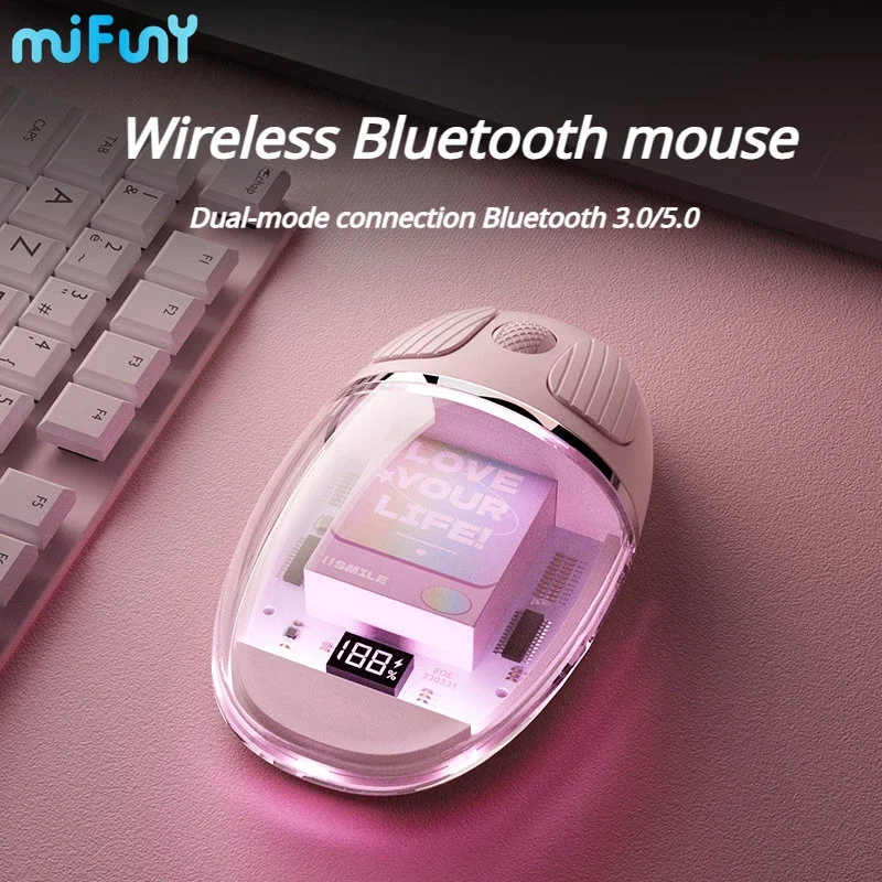 

MiFuny Transparent Wireless Mouse Rechargeable RGB Backlight Portable Mini Bluetooth Mouses Accessorie for Laptop Ipad Computer