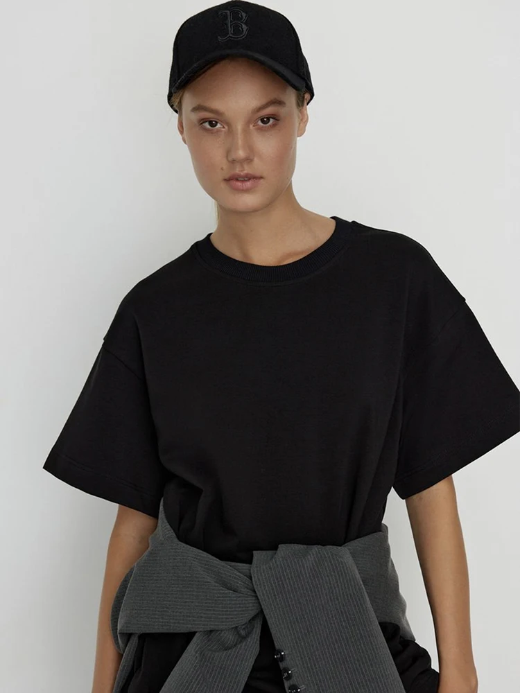 Hirsionsan 100% Cotton T Shirt Women 2023 Summer New Oversized Solid Tees Casual Basic Loose Tshirt Chic O Neck Female689_voghion.com