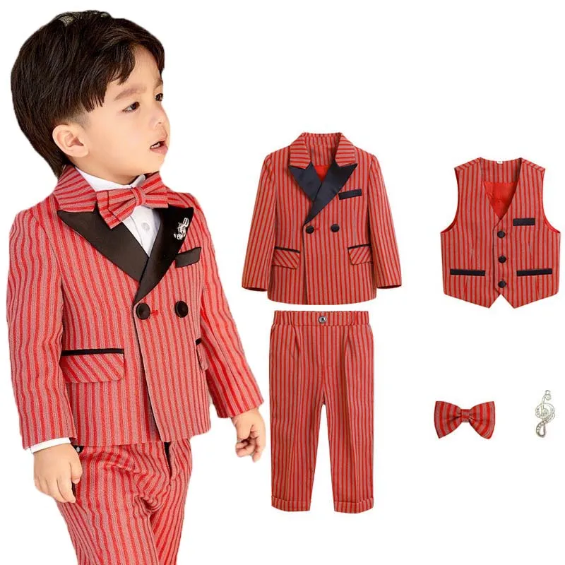 

Boys Pinao Photograph Suit Children Luxurious Jacket Vest Pants Bowtie 4PCS Birthday Dress Baby Kids Wedding Performance Tuxedo