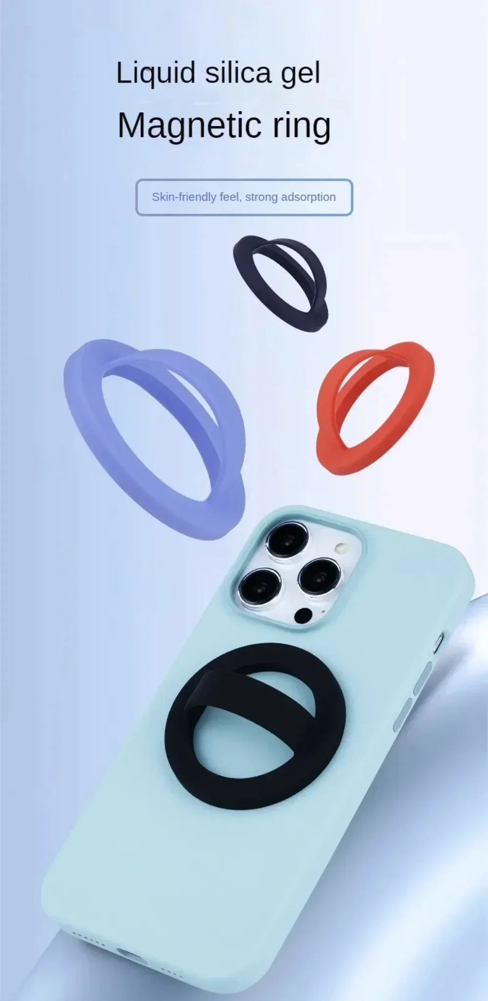 Flüssiges Silikon Magnetischer Handy-Ringhalter Magsafe-kompatibel mit Metallplatte Fingergriff-Ständer für iPhone 17 16 15 14 13 12 – Detail 5