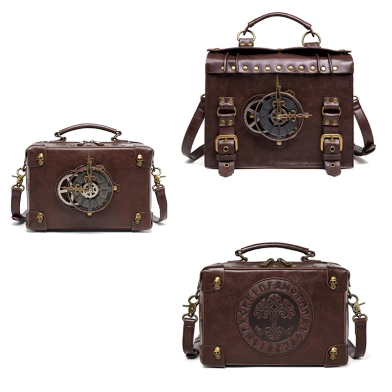 

Pu Leather Messengers Bag Vintage Steampunk Crossbody Shoulder Bag Purse Gothics Satchels Bag Cosplays Costumes Gifts