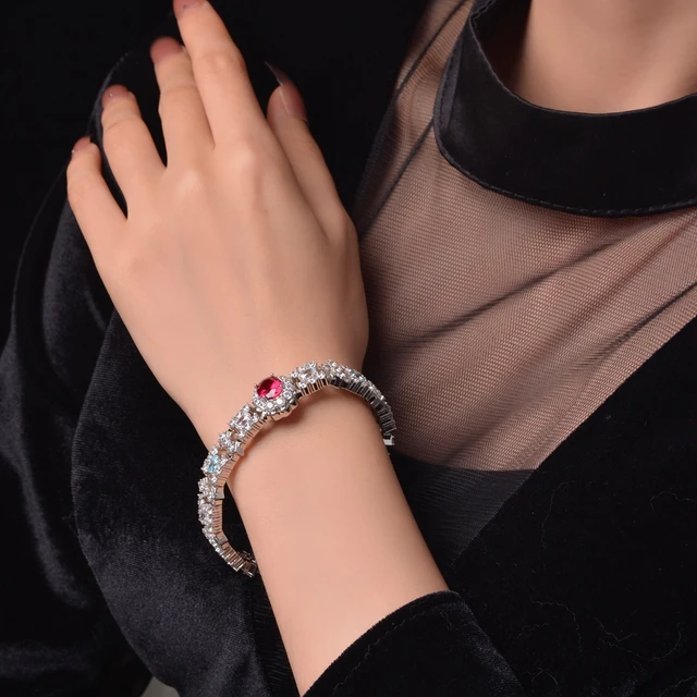 Fancy Vivid Ruby Sapphire - Carbon Diamond - Charm Bracelets for Women 5