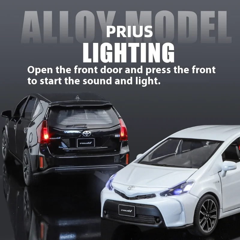 1:32 Toyota Prius Alloy Car Toy Diecast with Sound & Light Features - Pull Back Action Collectible Display Ornament