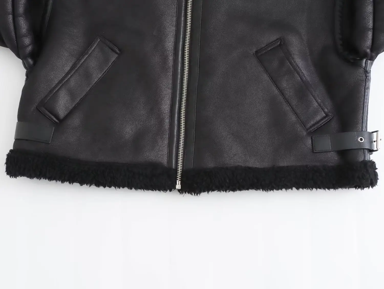Dave&Di Winter Coat Women British Fashion Zipper Jacket Women Leather  Motorcycle High Street Loose Black Vintage Jacket