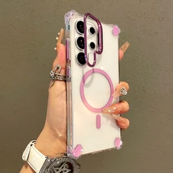 Luxury Transparent Case with MagSafe Wireless Charging Stand Cover - Galaxy A17 (Purple)