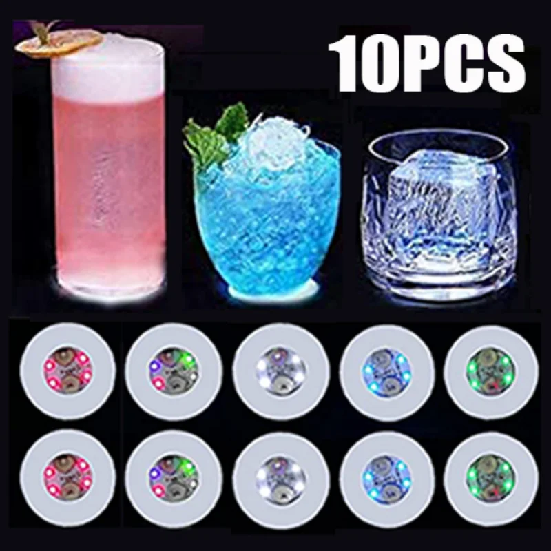 

10PCS LED Coaster Stickers Luminous Drinks Cup Pads Wine Liquor Bottles Coaster Sticker Bars Atmosphere Lights Cup Sticker Pads