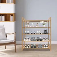5-tier Bamboo Shoe Rack Multi-tier Shoe Storage Rack Free Standing Shoes Shelf Organizer 1