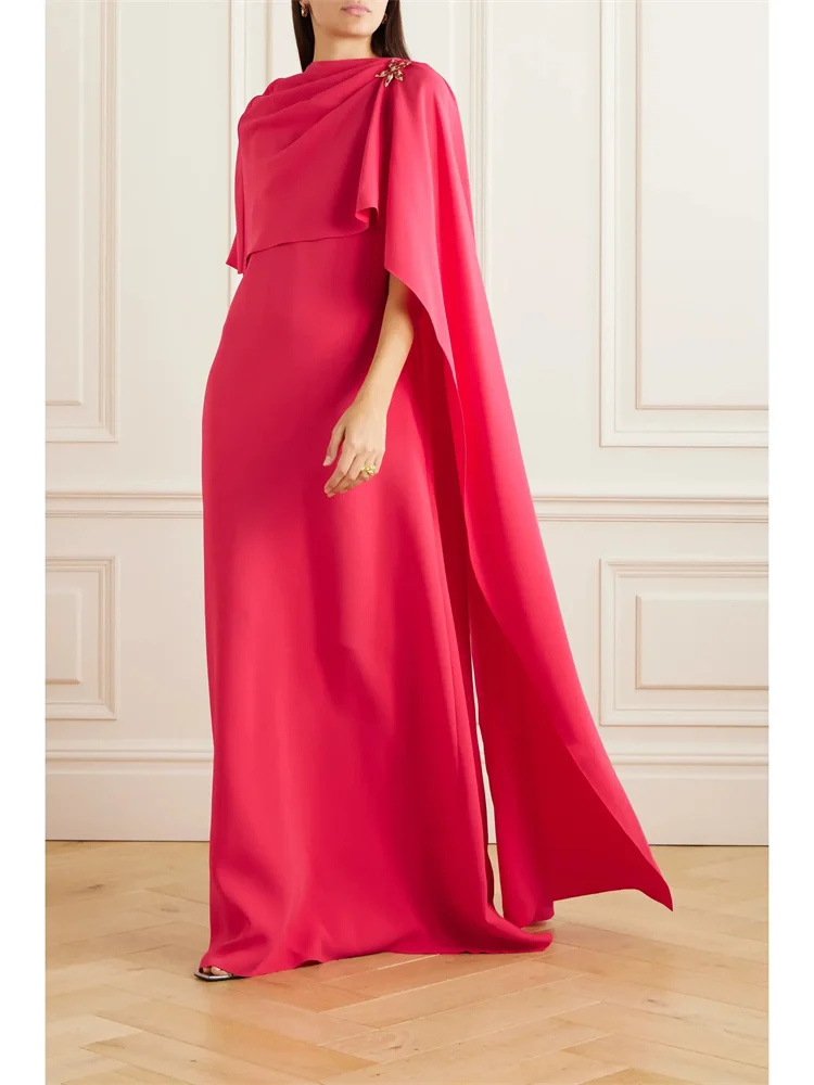 New Arrival Embellished Cape-Effect Silk Blend Crepe Evening Dress Elegant Back Zipper Floor Length Party Gowns for Women 2024