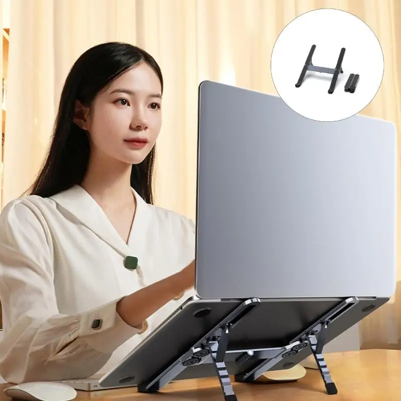 6개의 조절 가능한 높이가 있는 알루미늄 노트북 스탠드 열 방출을 위한 접이식 디자인 환기구 인체공학적 작업 공간 K1KF