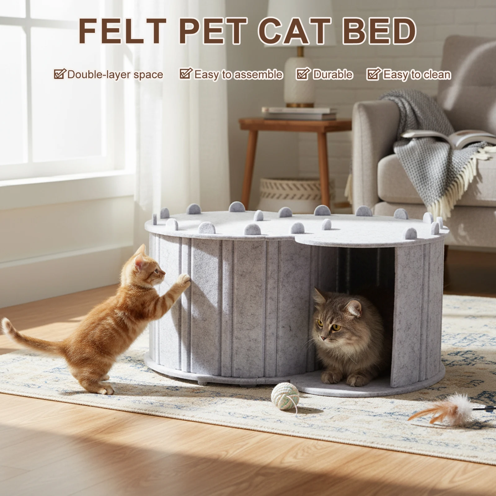 Cat Tunnel Bed Detachable Peekaboo Cat Cave Semi-enclosed Cat House for Indoor Cats