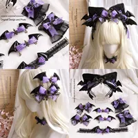 Halloween Witch Night Dark Gothic Lolita Butterfly Knot Animal Ear KC Black Purple Hand Sleeve Accessory for Women And Children
