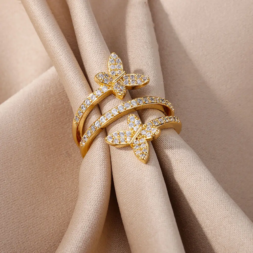 Zircon Double Adjustable Ring Stainless Steel For Women