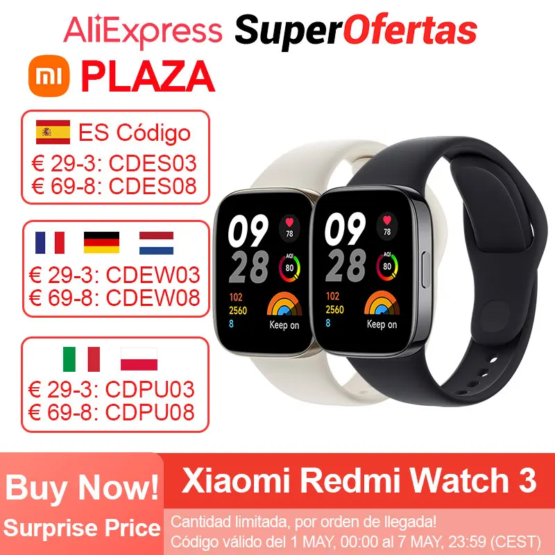 [€69-€8 código: CDES08] Xiaomi Reloj deportivo inteligente Redmi Watch 3, dispositivo con Pantalla AMOLED de 1,75 pulgadas, control del ritmo