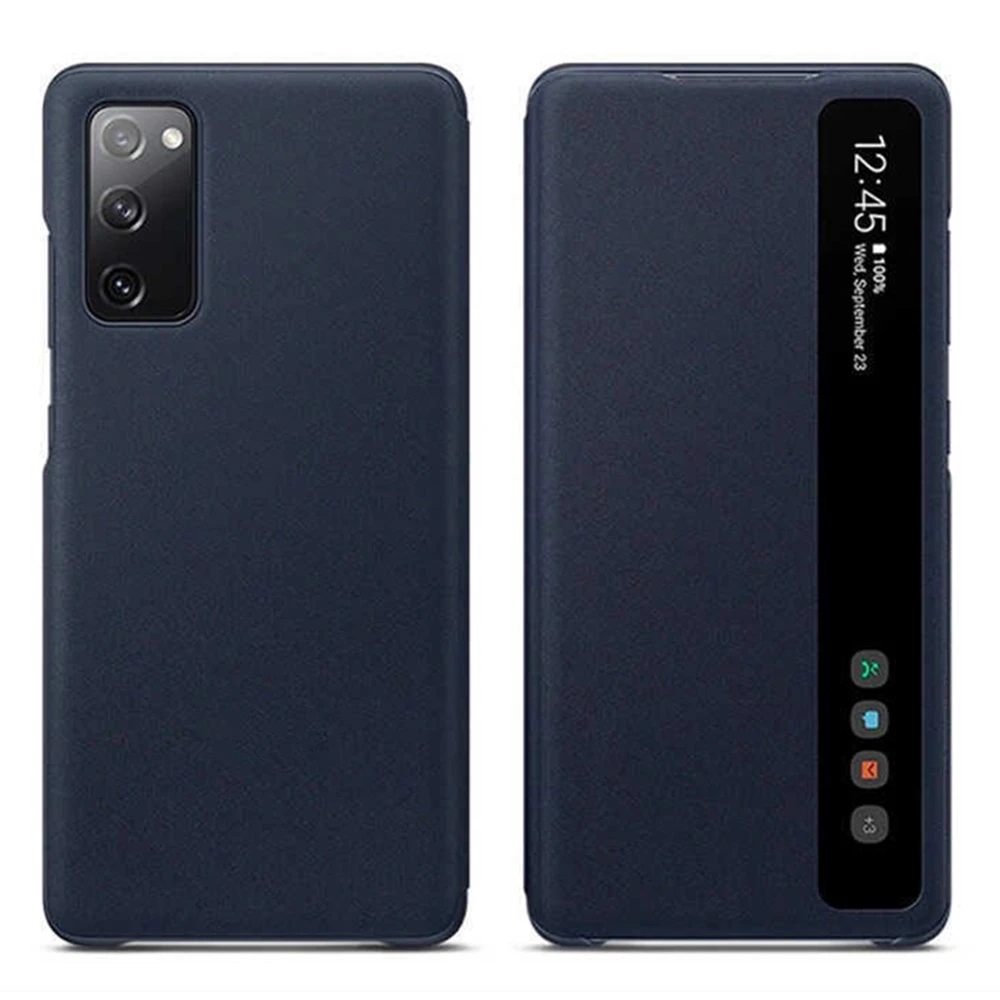 삼성 갤럭시 S20 FE 5G S20FE 용 창 보기 투명 지능형 보호 커버, 플립 프리 스마트 칩 플립 가죽 케이스