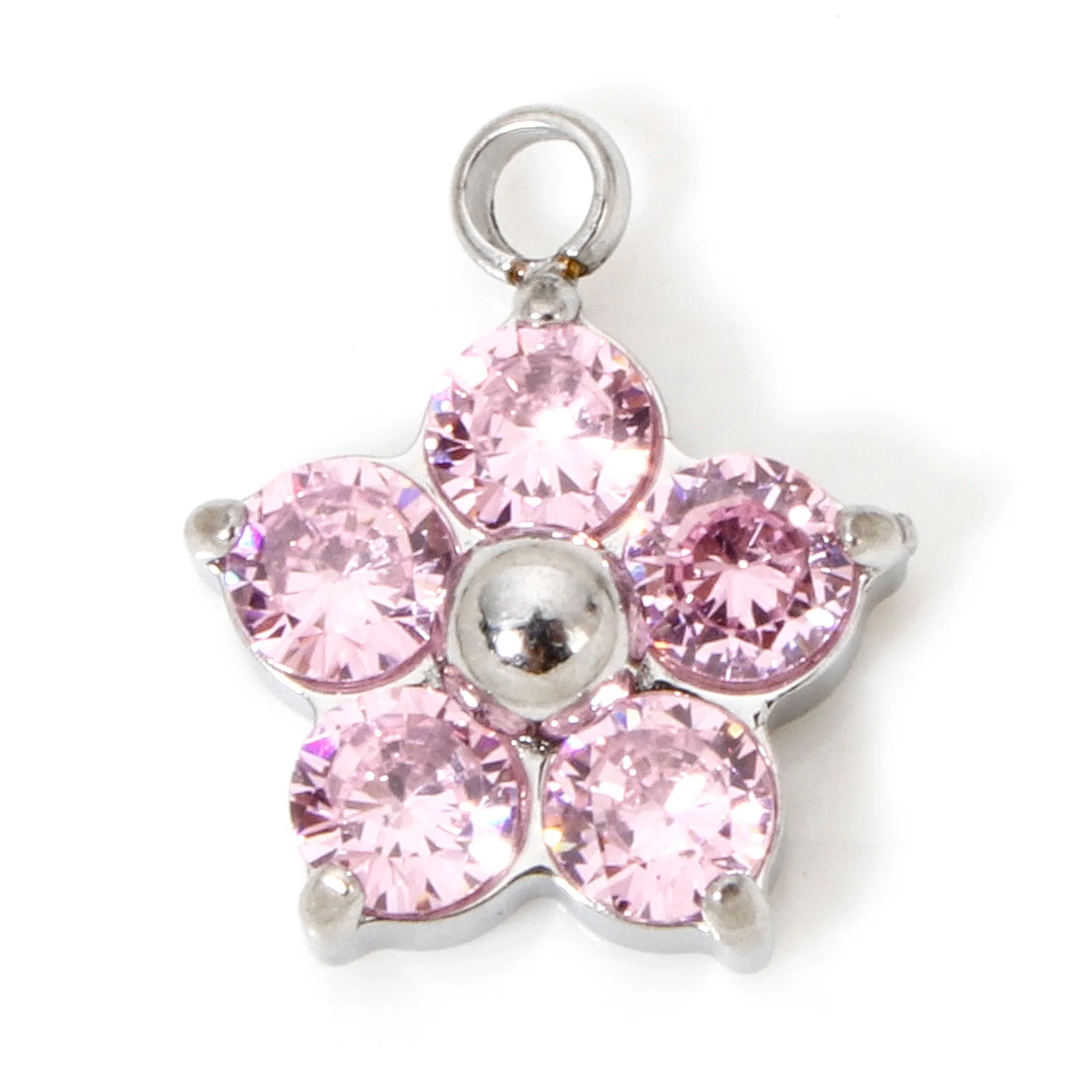 1 Stück 304 Edelstahl Blumen Charms Pflaumenblüte Mehrfarbiger Zirkonia Anhänger für Schmuck Halskette Herstellung 11 mm x 9 mm – Detail 6