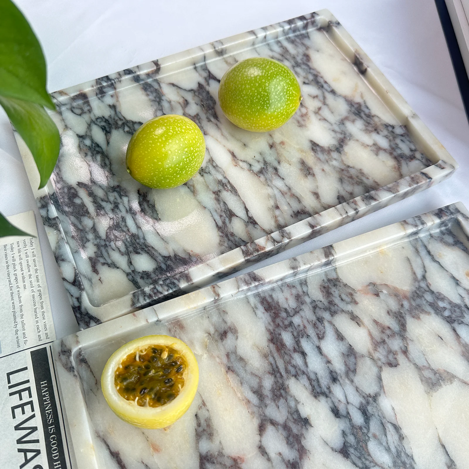 Luxurious Natural Marble Tray Calcutta Viola Storage Tray for Desktop/Kitchen/Vanity/Bathroom (12" x 8") 2