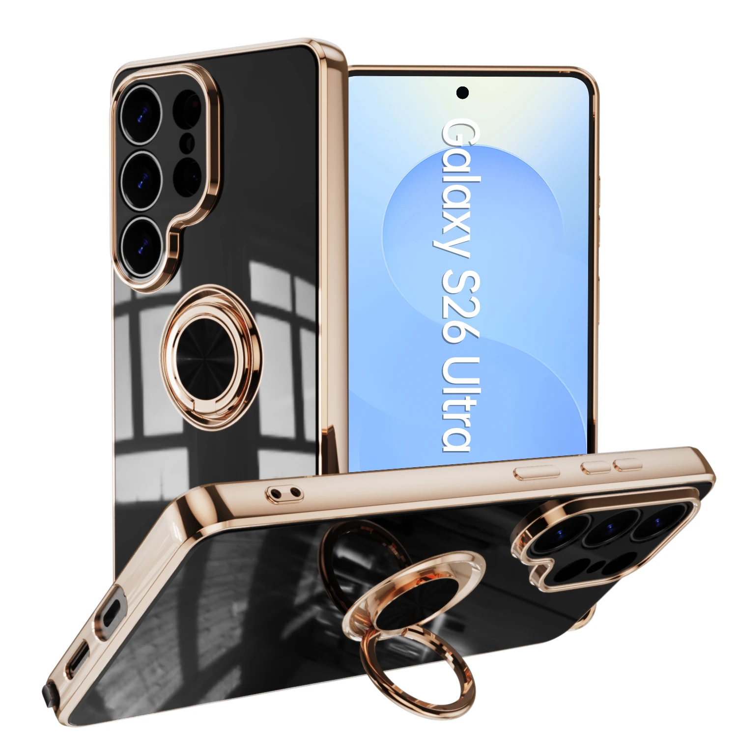 Luxury Gold Plated Phone Case with Ring Holder and Shockproof Protection