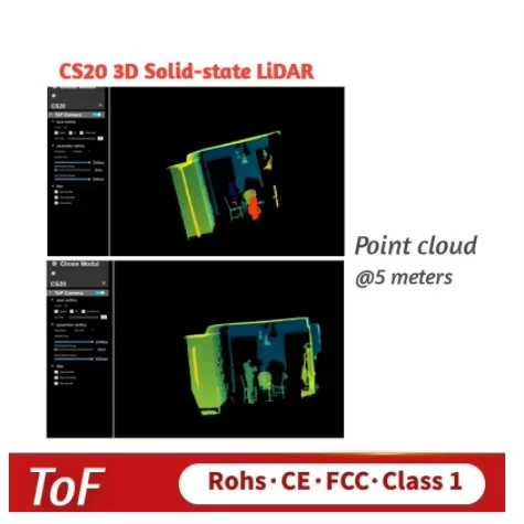 Indoor CS20 5m 3D TOF solid state liDAR sensor robot navigation obstacle avoidance, security monitoring, volume measurement 5