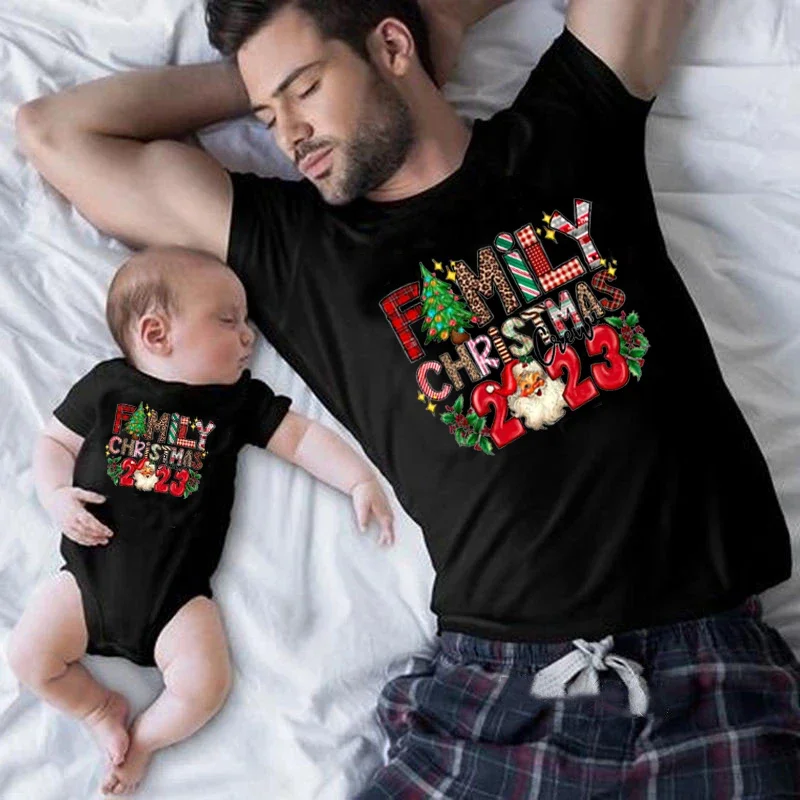 thumbnail image 2 of Divertidas camisetas navideñas de 2023 con estampado de tripulación, trajes familiares a juego, camisetas de algodón para papá, mamá, niños, mamelucos para bebés, camisetas para fiestas navideñas fami, 2 of 5