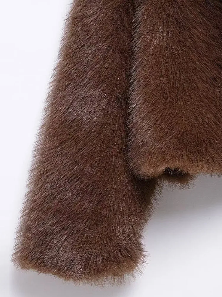 Luxury Lapel Faux Fur Short Coat For Women Casual Fluffy Full Sleeve Warm Female Jacket Autumn Winter Lady Commuter Outerwears﻿ 5