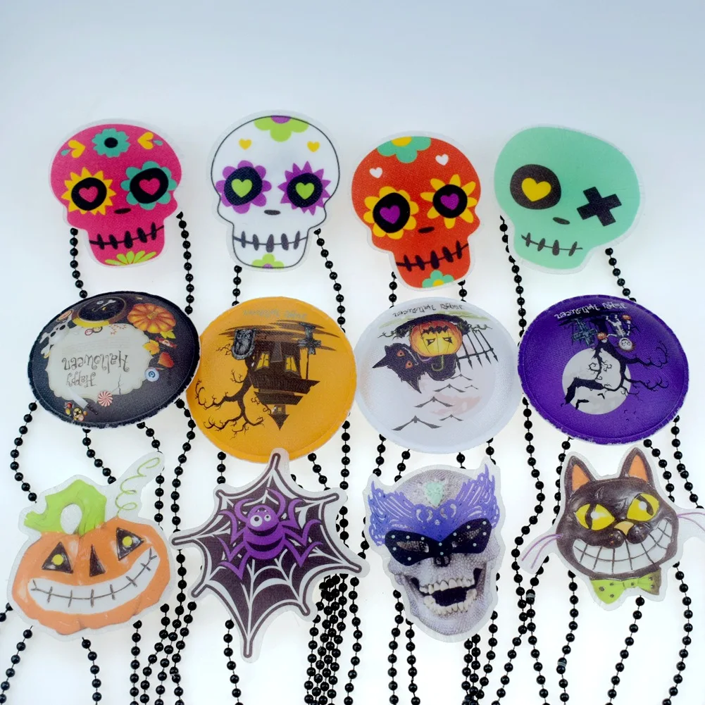 

LED Fiber Optic Light Up Toys Halloween Light Up Necklace Pendant Skull Pumpkin Compulsive Pendant Toy Party Decoration