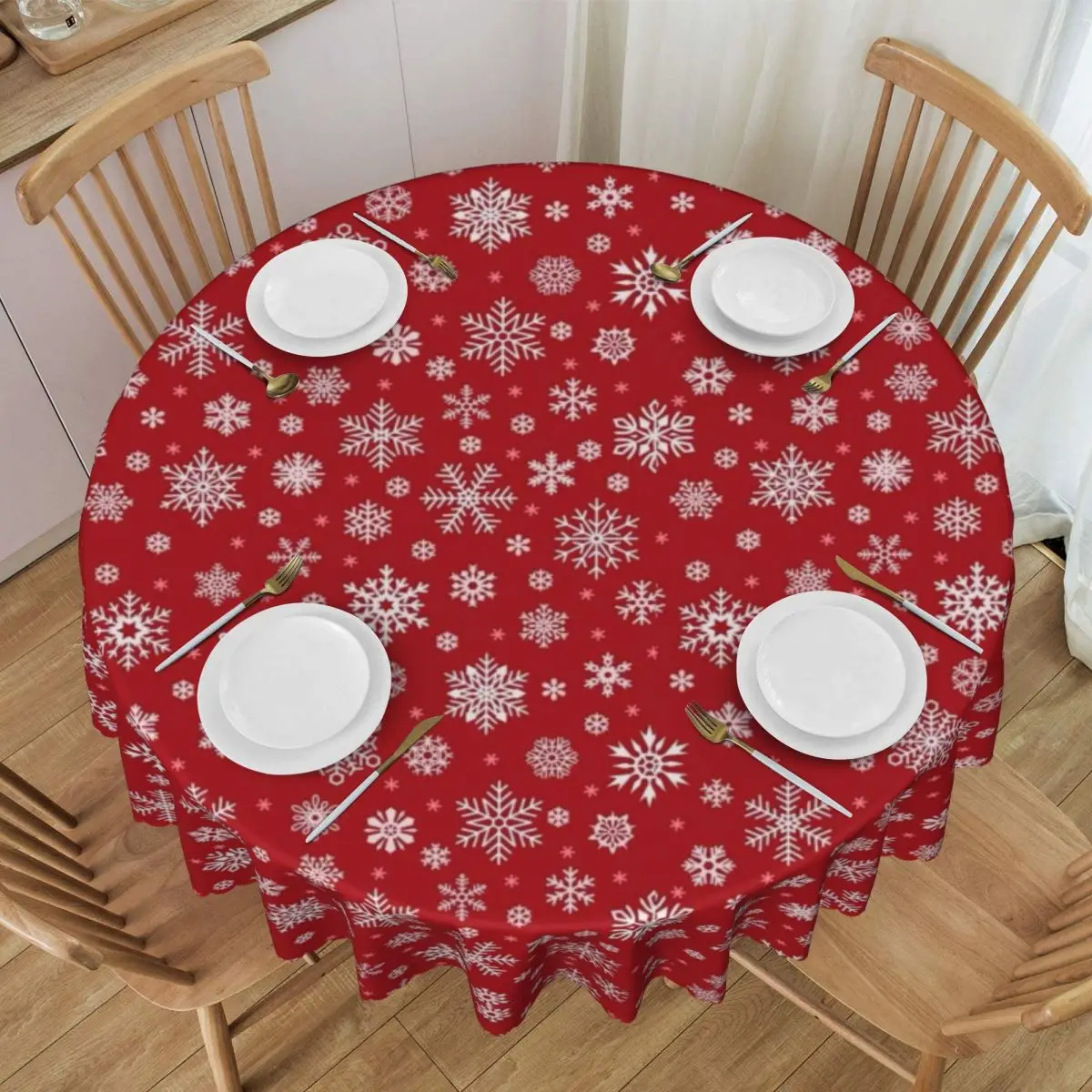 Merry Christmas Snowflake Round 60 Inch Tablecloths for Kitchen Table, table cover,tablecloth protector