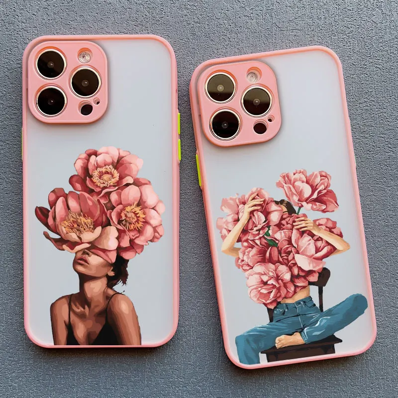 Ölgemälde Blumenmädchen Handyhülle für iPhone 15 12 11 13 14 Pro Max Mini X XS XR 15 14 7 8 Plus stoßfeste durchscheinende Abdeckungen – Detail 15