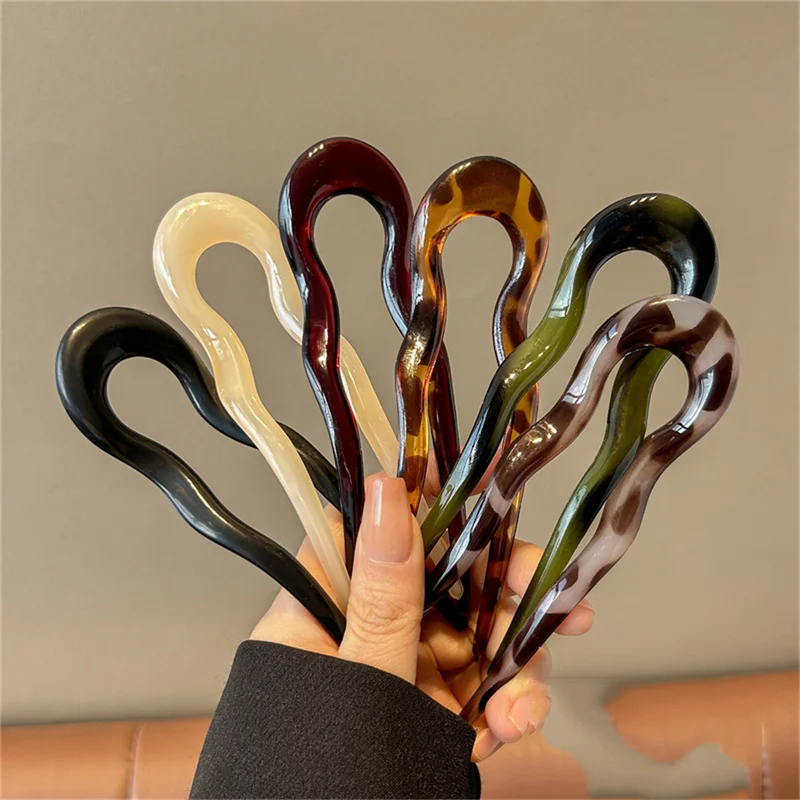 U-Shaped Hair Fork Tortoiseshell Acetate Acrylic Hairpin Geometric Headwear...
