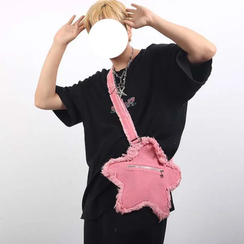 Star Shaped Denim Crossbody Bag Y2K - Kawaiienvy Denim Pink