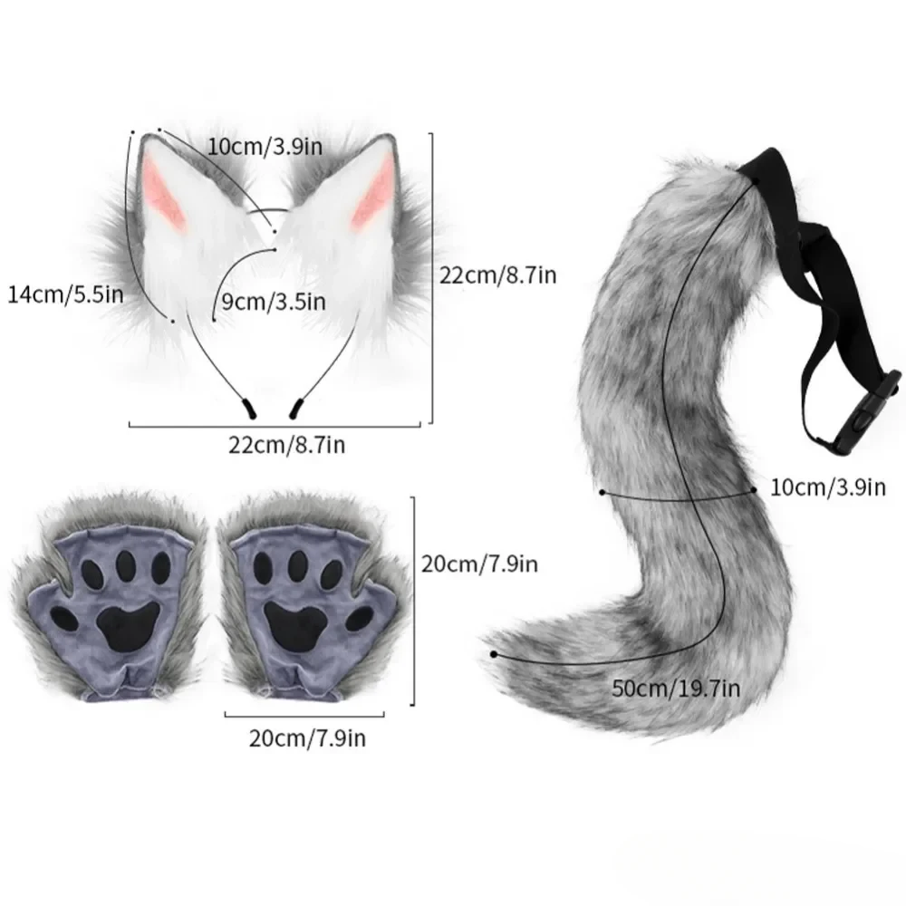 4-piece Set of Plush Ears and Tail Set, Artificial Plush Wolf Ears Hair Clips Hair Accessories Halloween Cos Accessories