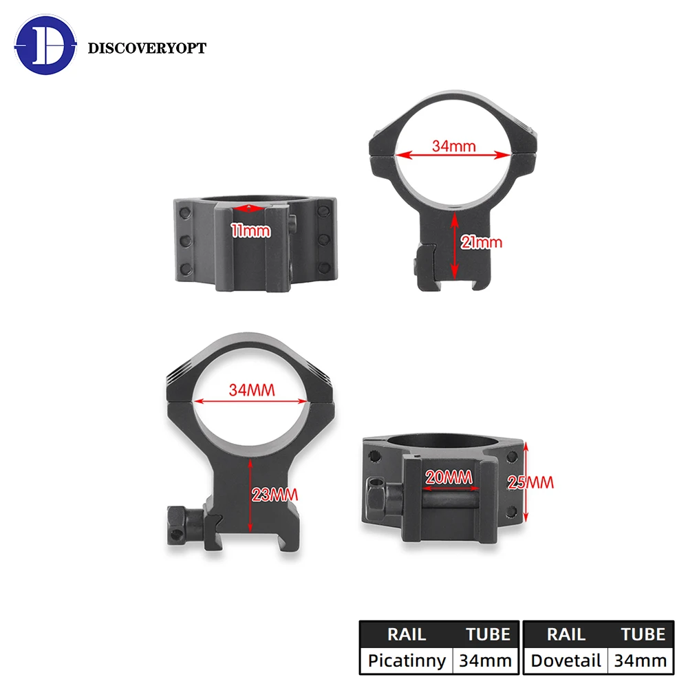 DISCOVERY Scope Mount 34mm Diameter 3-Pin Scope Bracket For 20mm Picatinny 11mm Dovetail Six Screws Split Mount