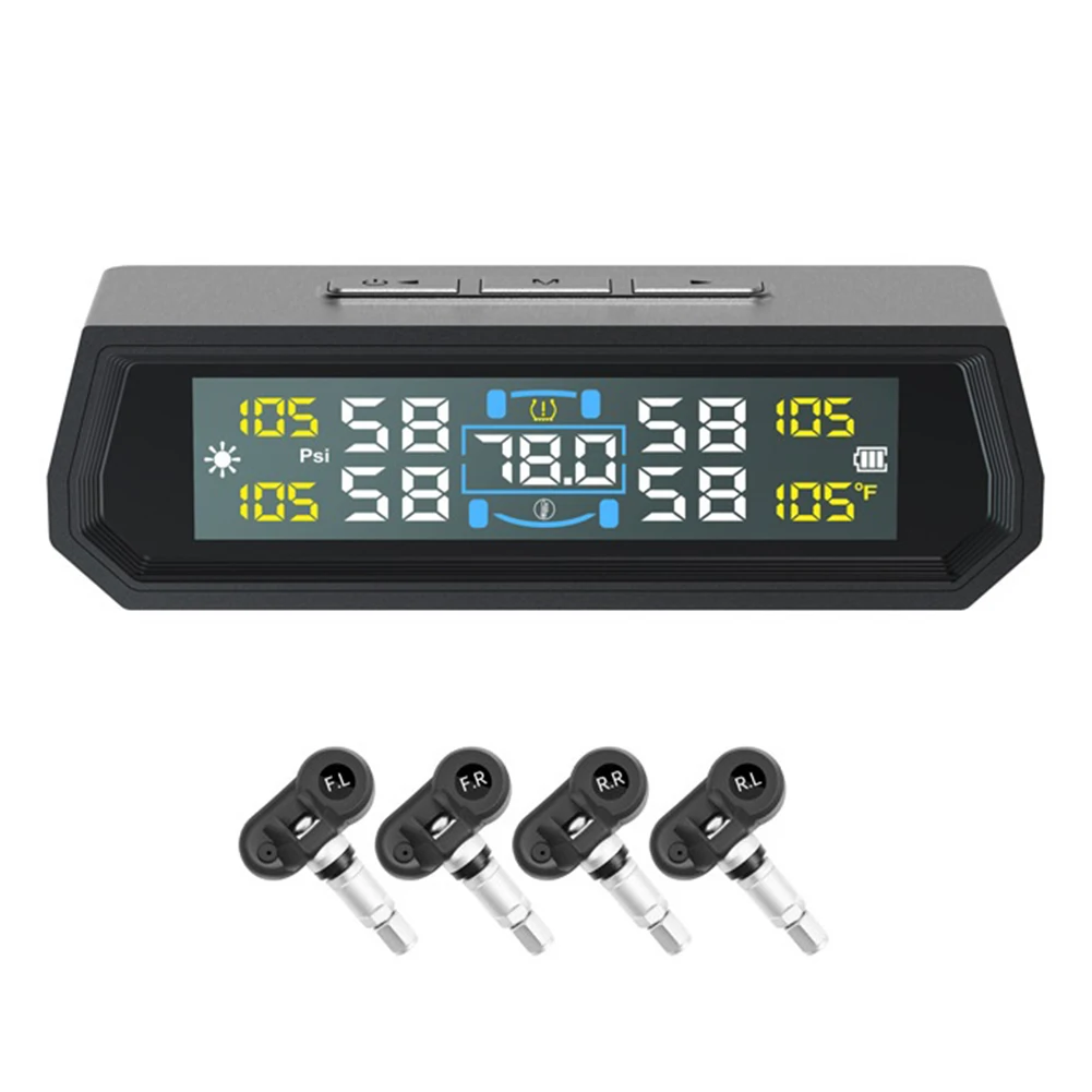 Solar/USB Powered Tire Pressure Monitoring System LCD Display Wireless TPMS Tire Pressure Monitor System for RV Sedan SUV Truck