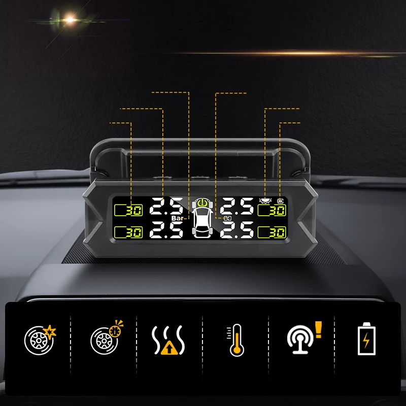 Srnubi Car TPMS Tire Pressure Alarm Monitoring System Tyre Sensor Solar Charge With Bracket 360 Adjustable IP68 Waterproof 6bar