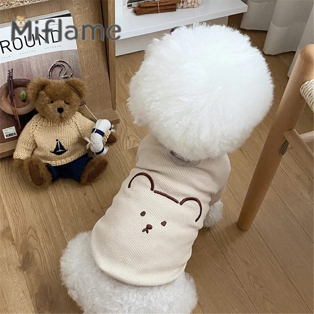 

Miflame Ins Wind Small Medium Dogs Clothes Teddy Bichon Yorkies Waffle Breathable Dog T-shirt Cute Bear Silhouette Pet Garment