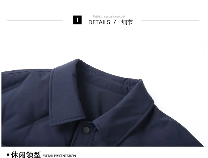 Leichte Herren-Daunenjacke Herbst Winter Lässige Einfarbige Warme Slim-Fit Knopf-Pufferjacke Winddichte Wattierte Oberbekleidung – Detail 19