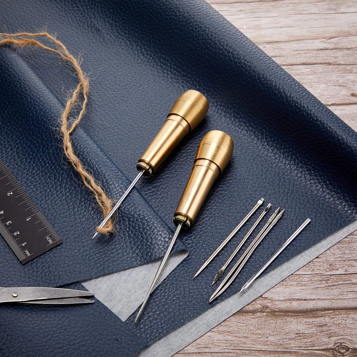 Leather Sewing Needles 11 Pieces Handmade Leather Sewing Tools Shoes Leather Repairs 6 Copper Handle Canvas Sewing Tapered Needles