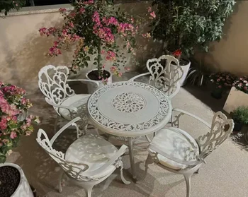 Set Tavolo Rotondo e Sedie in Metallo per Esterni, Mobili da Giardino in Alluminio Pressofuso, Combinazione Moderna Salvaspazio