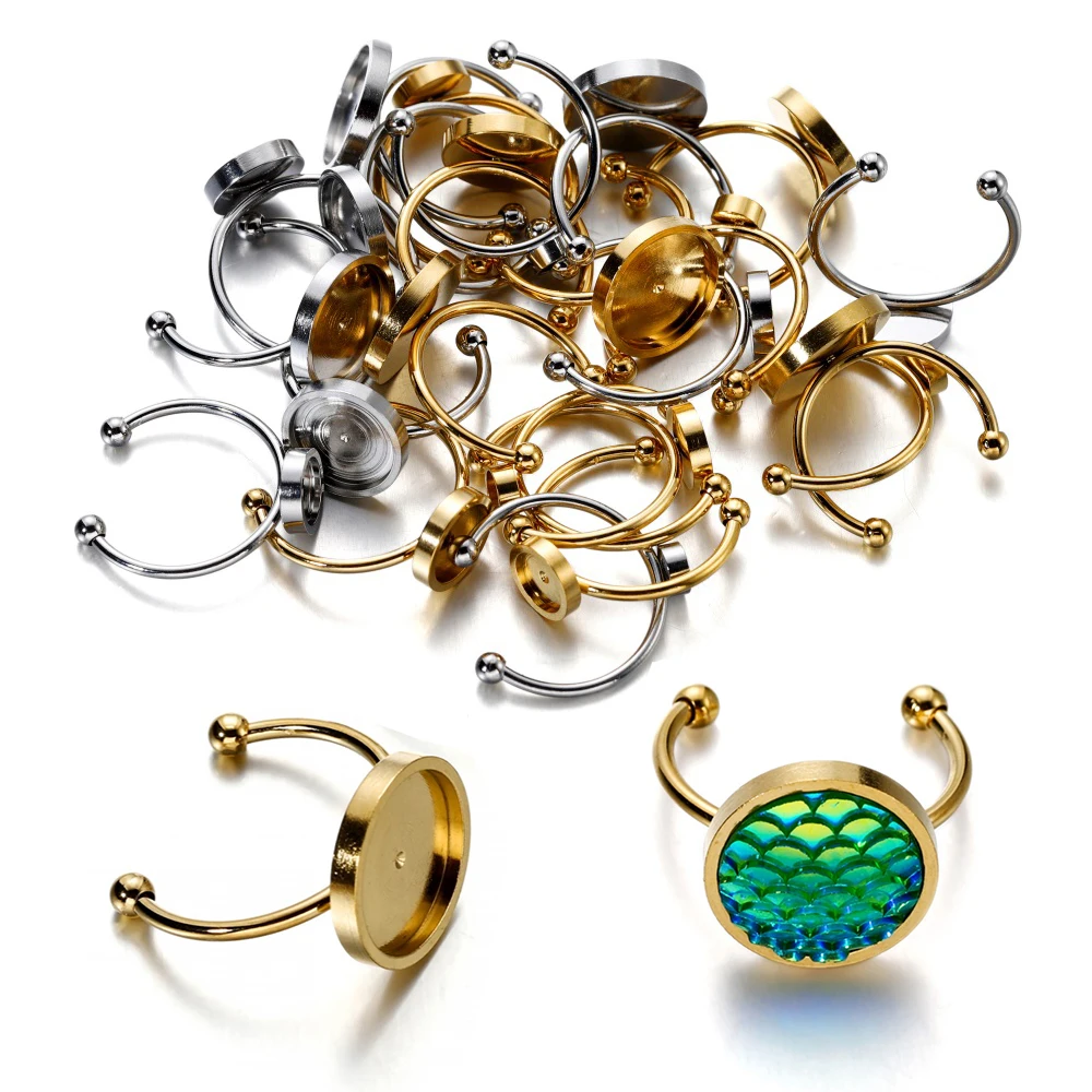 

10 шт./лот из нержавеющей стали Регулируемые Пустые Кольца база Кабошоны Настройки лоток для DIY Кольца ювелирных изделий фурнитура Аксессуар...