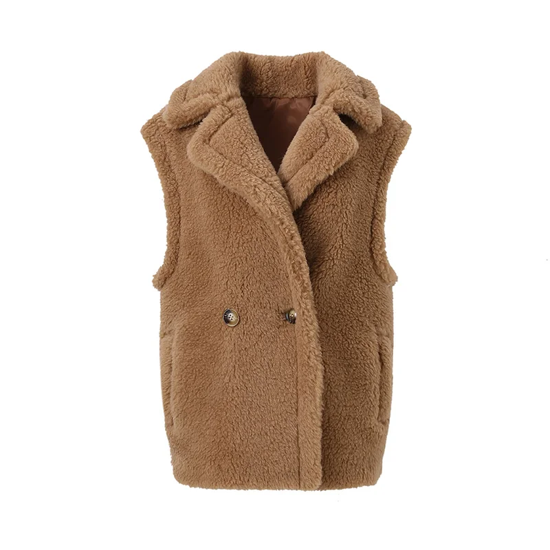 

Women Winter Wool Vests 2023 New Arrivals Real Fur Gilet Thick Warm Lady Teddy Vests Alpaca Sleeveless Waistcoat S5066