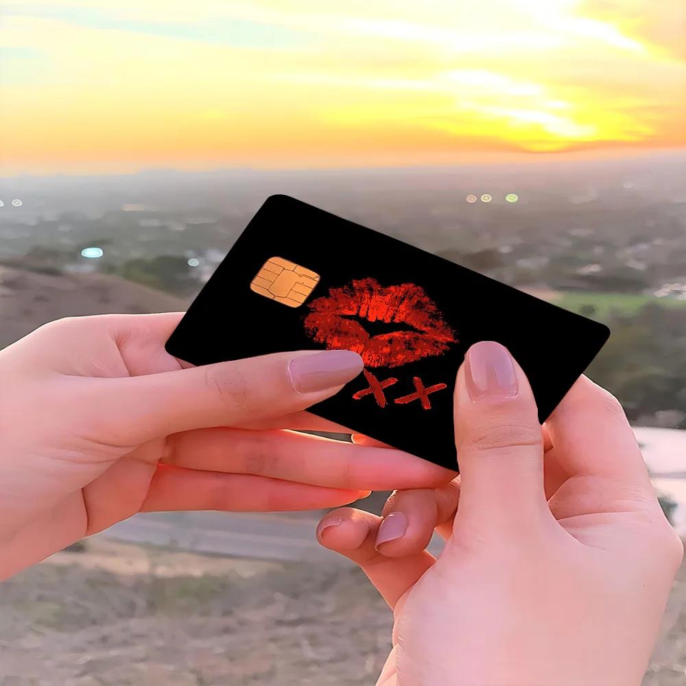 Red Lip Print Anmie Sticker Film Skin Cover For Credit Card Debit Bank Card Front