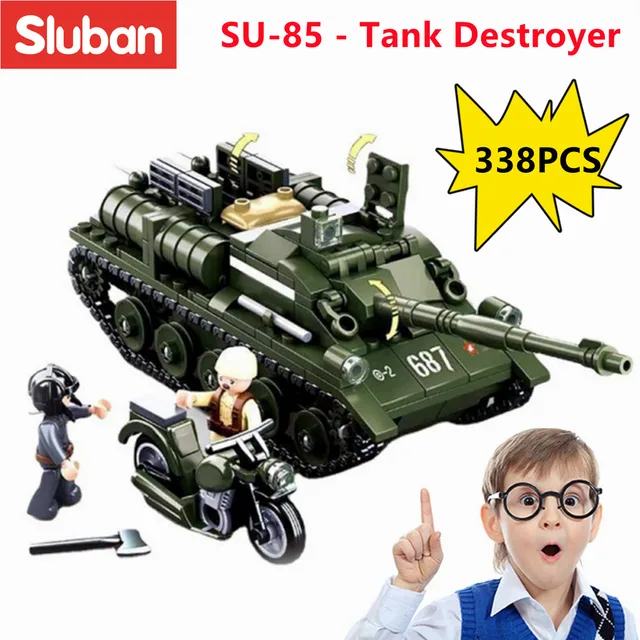 Sluban Building Block Toys WW2 Army SU85 Tank Destroyer 338PCS Bricks B0687 Military Construction Compatbile With Leading Brands 1
