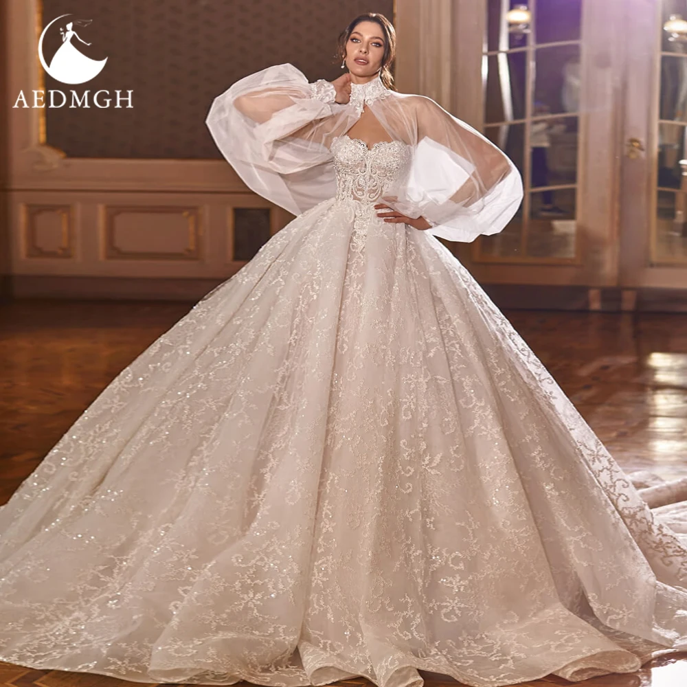 

Aedmgh Ball Gown Luxury Wedding Dresses 2023 Strapless With Jacket 2 In 1 Vestido De Novia Lace Beaded Appliques Robe De Mariee